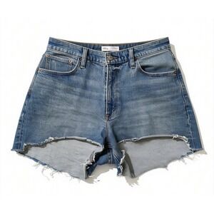 Abercrombie & Fitch Distressed High Waist Denim Shorts - Blue